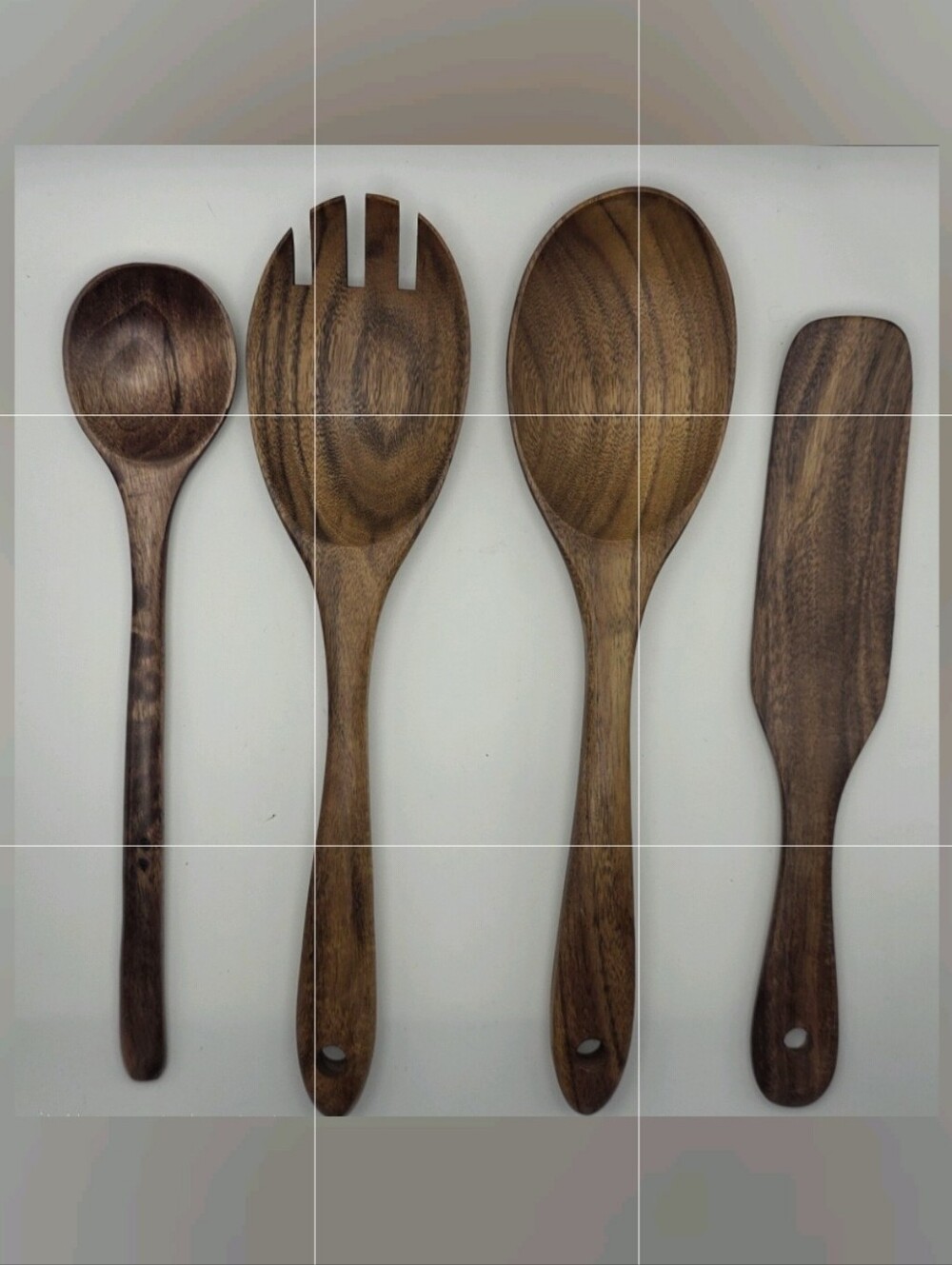 4 Piece Dark Wood Grain Food Serving and Cooking Utensils